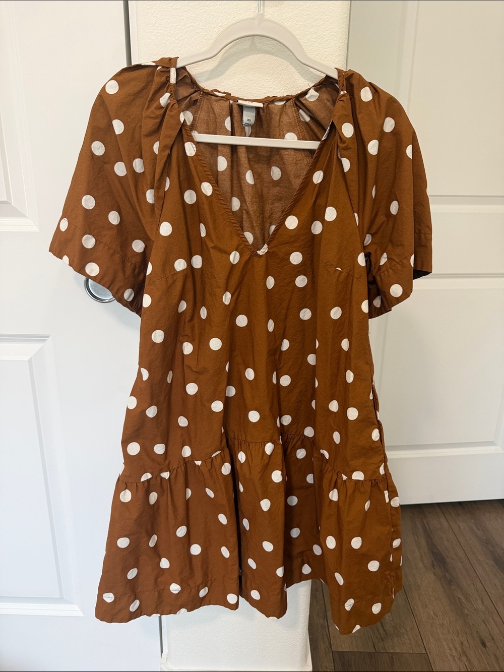 a new day Brown Polka Dot Peplum Tunic with White Dots